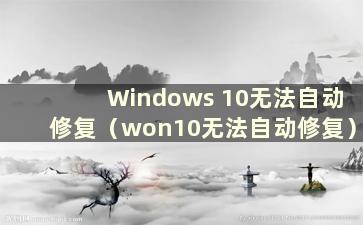 Windows 10无法自动修复（won10无法自动修复）